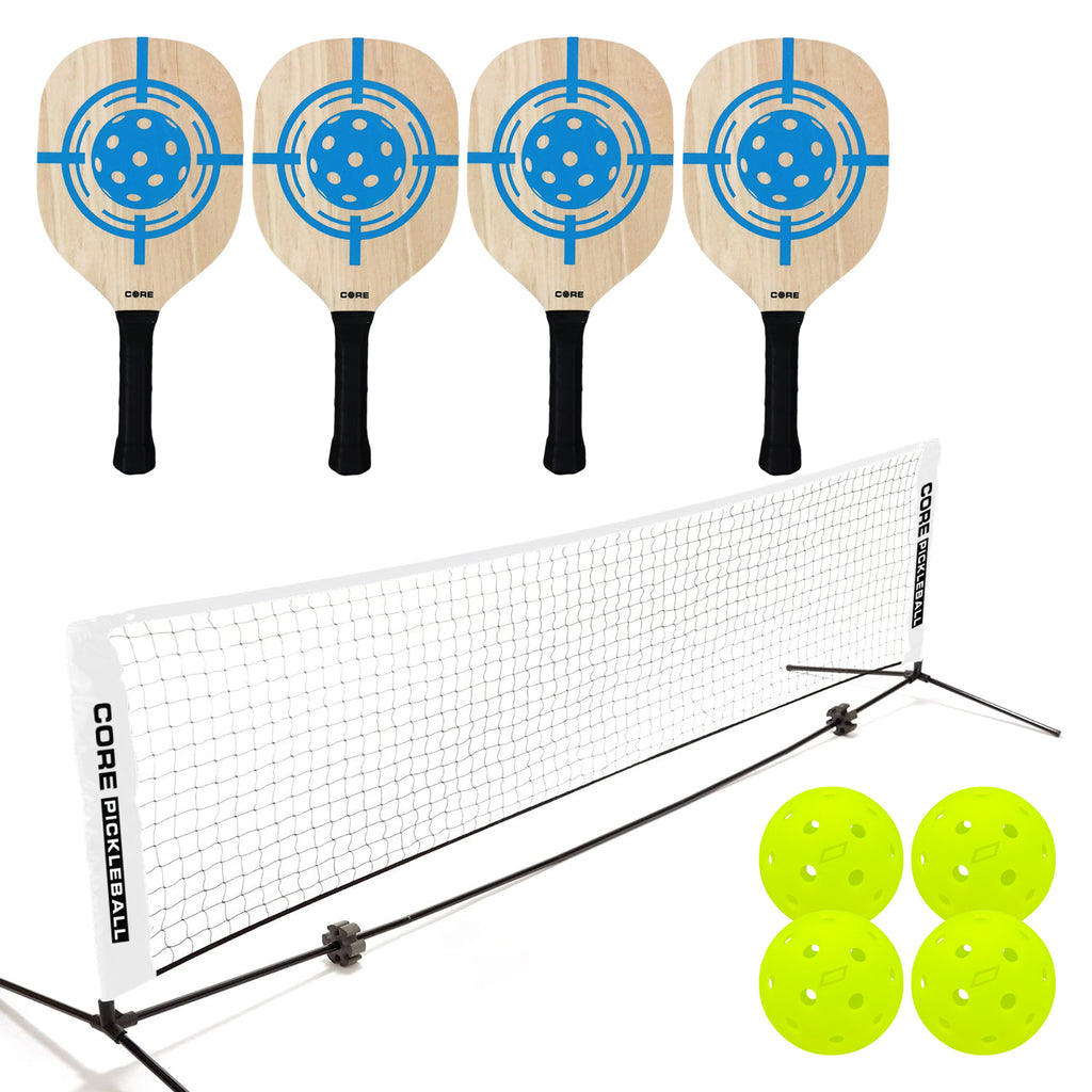 Half Court Size Pickleball Net by CORE Pickleball - Includes 10ft Net, (4) Paddles, and (4) USA Pickleball Approved Pickleballs - CORE Pickleball