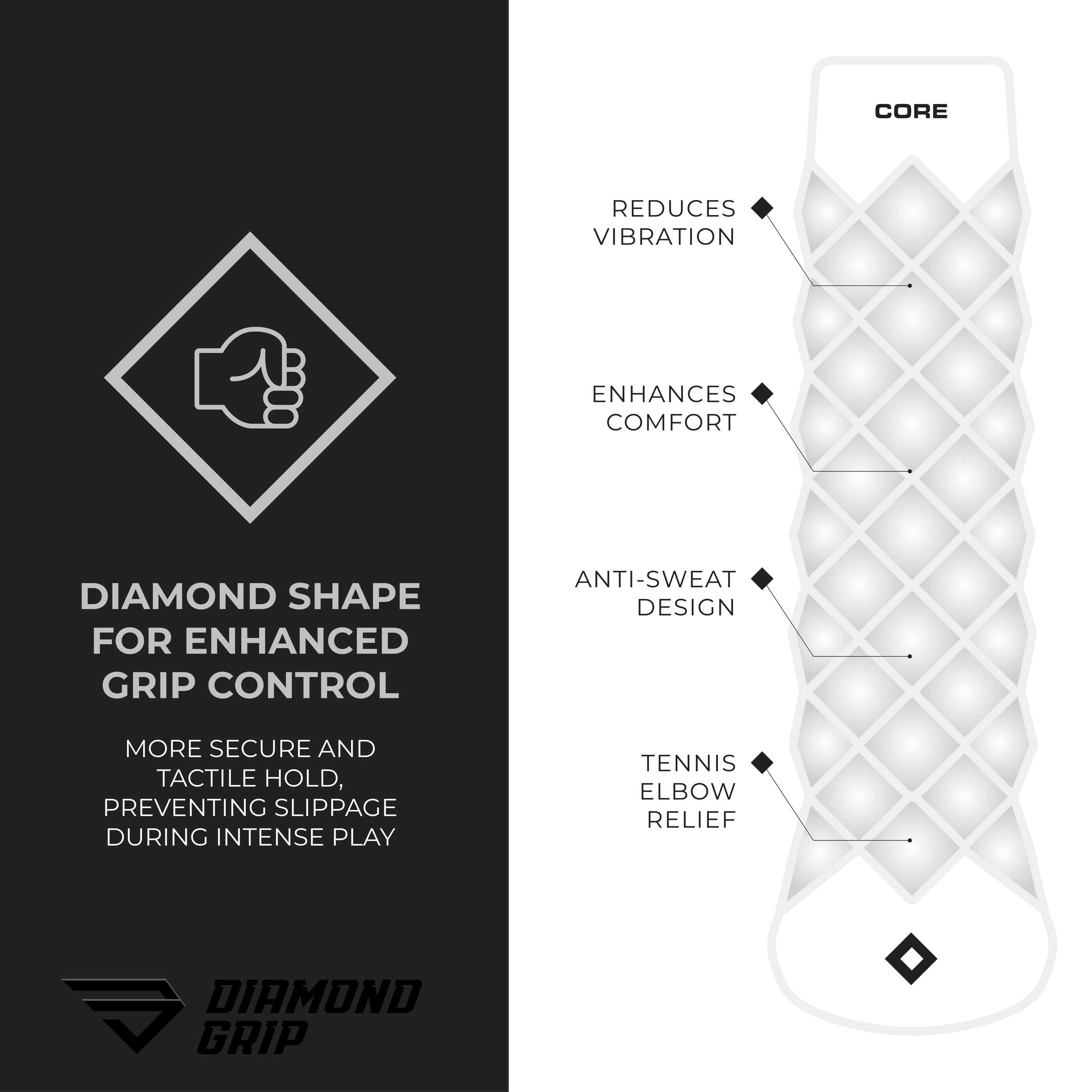 Diamond Grip | Enhances Grip Strength, Reduces Vibration with Finger Support, Anti-Sweat Design and Prevents Tennis Elbow