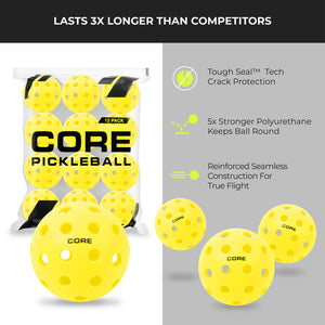 Pickleball for All | 40 Hole Injection Molded, Vibrant Yellow, Durable CORE Pickleballs for Beginners | Built to USAPA Specifications - CORE Pickleball