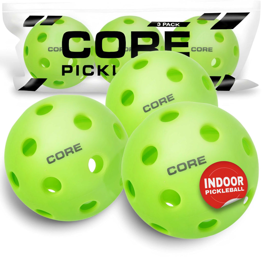 CORE Indoor Neon Green 26 Hole Pickleballs - 3 Pack - CORE Pickleball