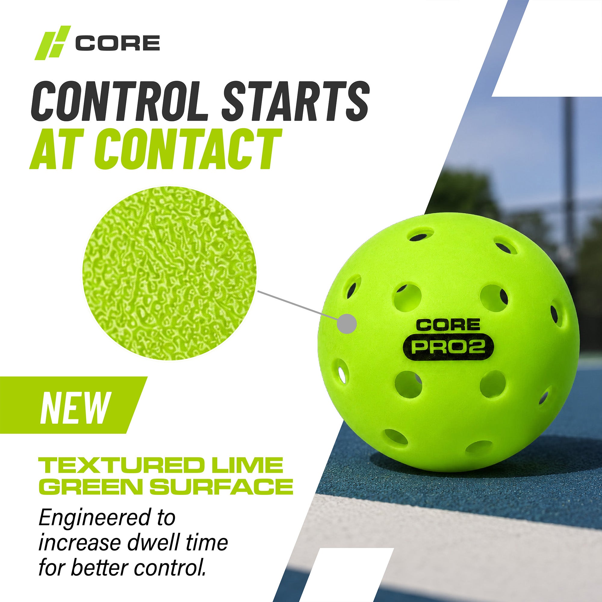 CORE PRO2 Pickleball Balls | 40-Hole Outdoor Textured Lime Green