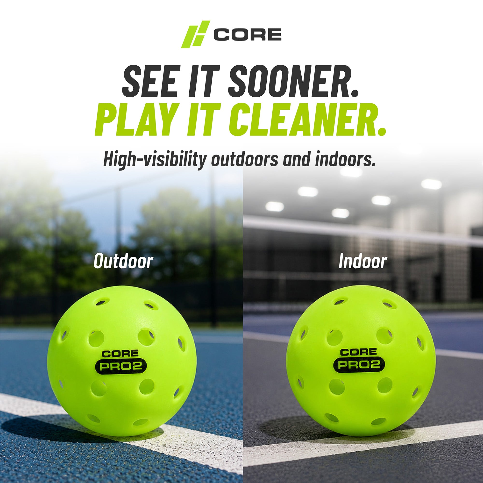 CORE PRO2 Pickleball Balls | 40-Hole Outdoor Textured Lime Green