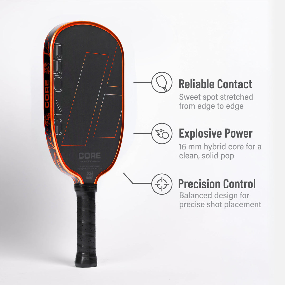 CORE PRO 4G Nightmare Edition pickleball paddle - reliable contact, explosive power from a 16mm hybrid core, precision control