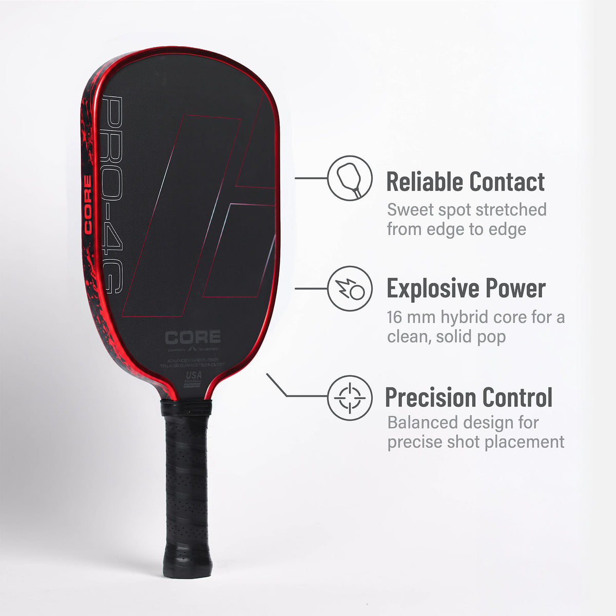 CORE PRO 4G Vampire Edition pickleball paddle - reliable contact, explosive power from a 16mm hybrid core, precision control